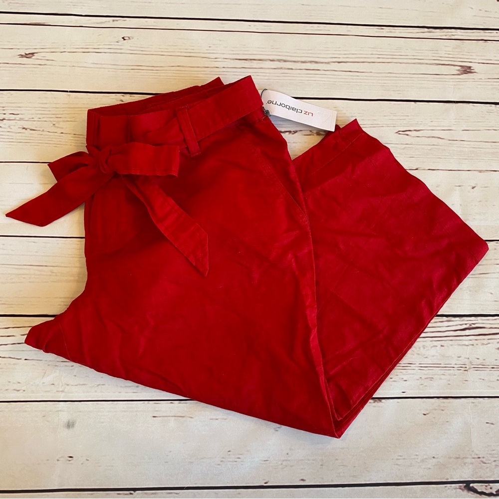NWT Red Linen Liz Claiborne Causal Capri Pants